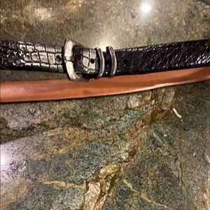 Black Crocodile Embossed Leather Belt